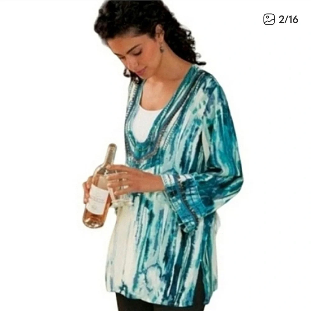 Soft Surroundings Seaglass Tides Tunic L - Picture 1 of 7